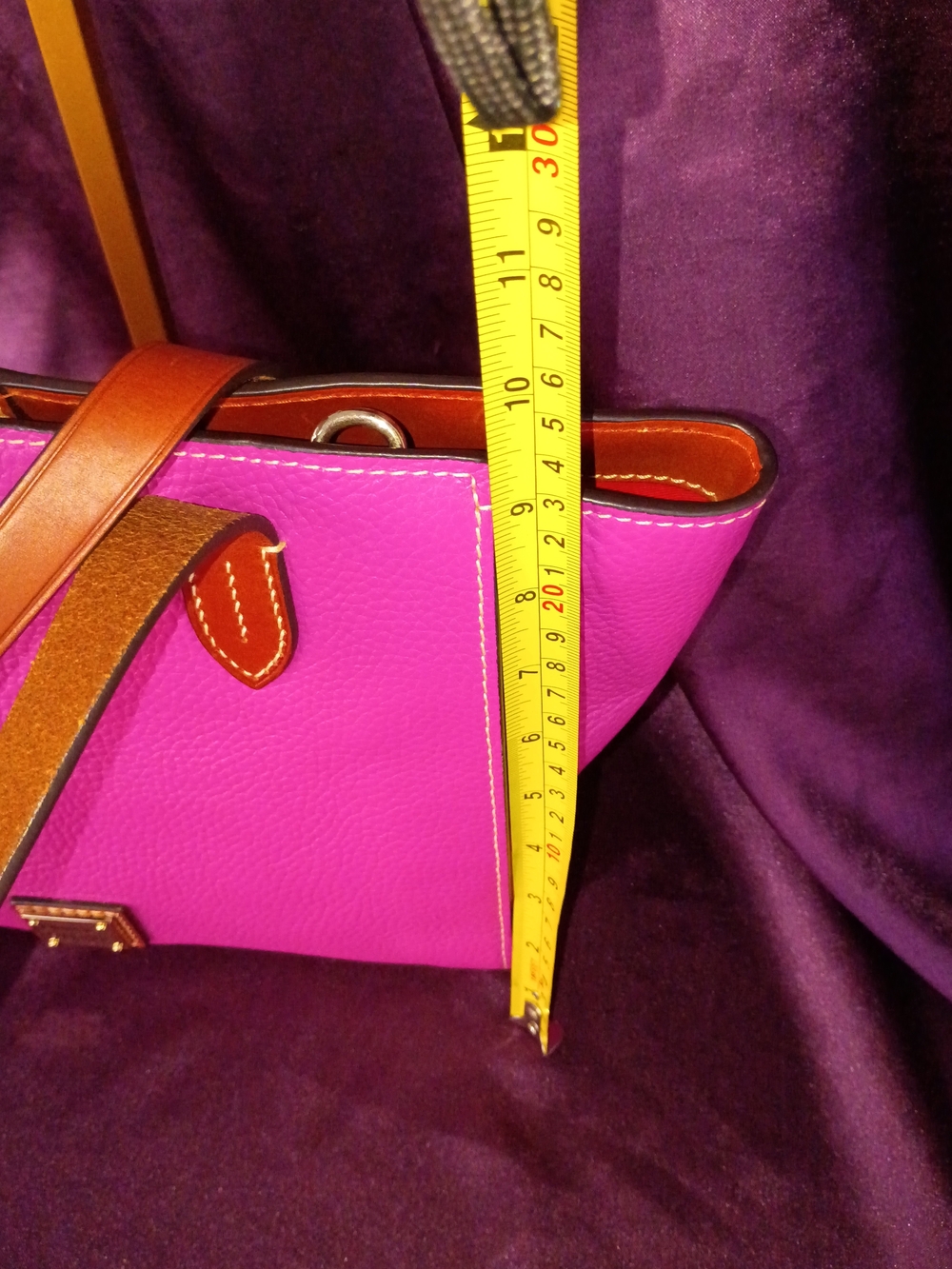 Dooney & Bourke Hot Pink Leather Tote with Brown Handles - Picture 5 of 10